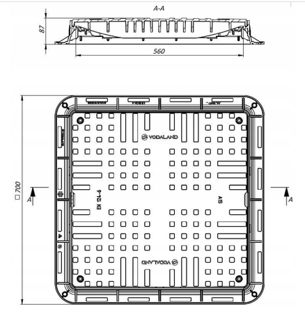 Właz V CO, kwadrat, A15 czarny 680/680 H80