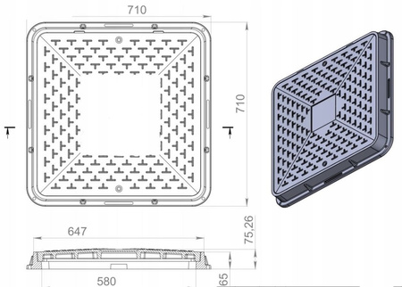 Właz PE kwadratowy 700 CZARNY
