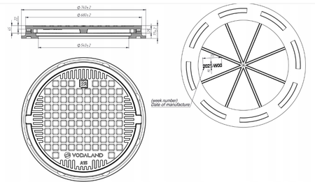 Właz V CO,okrągły, A15 zielony 750/750 H75 mm