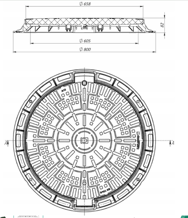 Właz V PP, okrągły,A15 zielony 800/800 H 82 mm