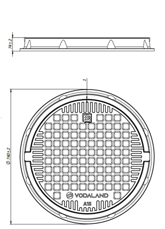Właz V CO,okrągły, A15 czarny 750/750 H75 mm