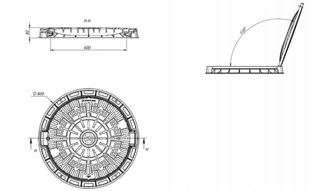 Właz okrągły czarny 600 kl. A15 H80 zamek zawias